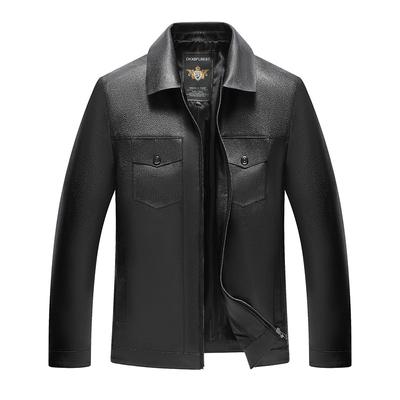 Herren Lederjacke Herren Neue Frühjahrsmode Koreanische Version Slim-fit Trend Kragenlos Motorrad Lederjacke