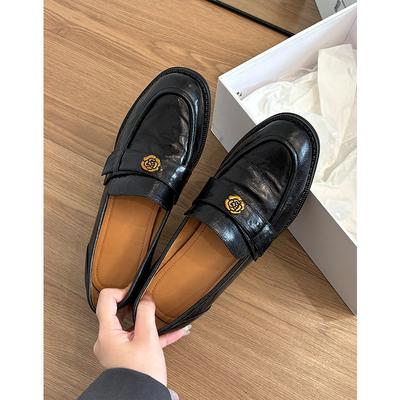 Sheepskin Platform Camellia Retro Leather Loafers Female British Style One Pedal Lazy with Skirt Jk Small Leather Shoes