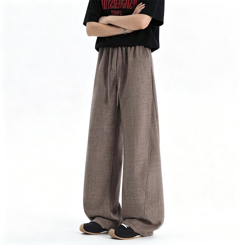 Summer New Imitation Hemp Casual Pants Retro Deconstruction Loose Scimitar Pants Refreshing Breathable Long Pants Old Money Style