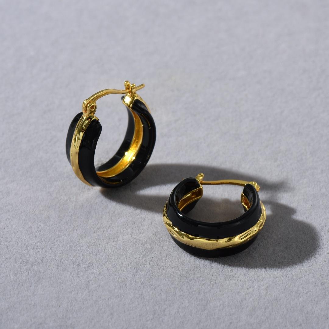 

Spring Fashion High-End Drip Glaze Design Hammer Texture C-Shaped Ear Buckle Personality Temperament Versatile Earrings Women