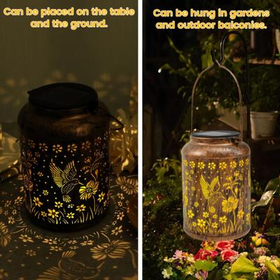 Waterproof Solar Lantern Metal Material Hummingbird Design Hanging Solar Light Vintage Style Sunflower Shape Outdoor Lantern