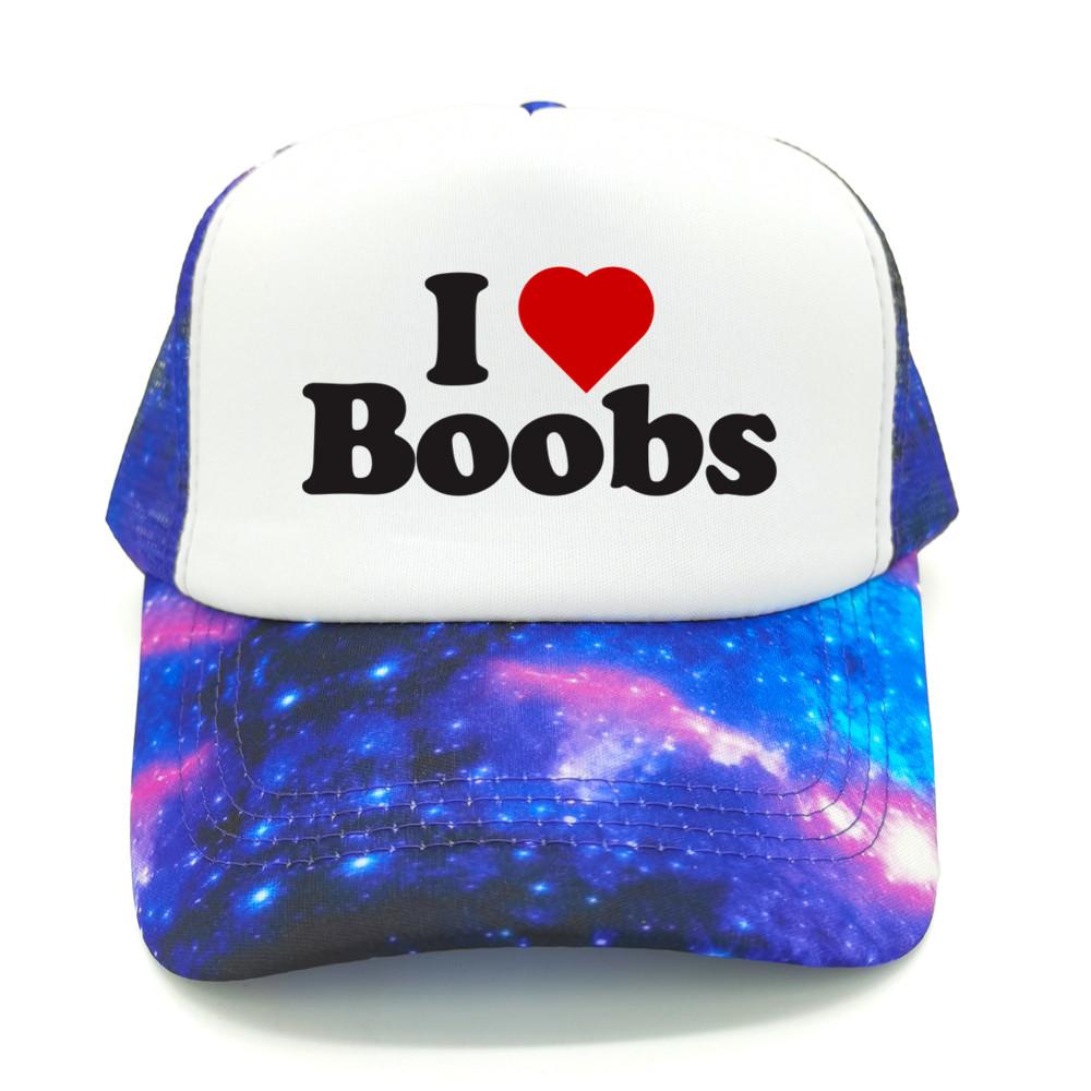 Funny I Love Heart Boobs Boobies Baseball Caps Summer Men Mesh Net Hat Joke Gifts Trucker Cap Outdoor Mesh Net Caps MZ079