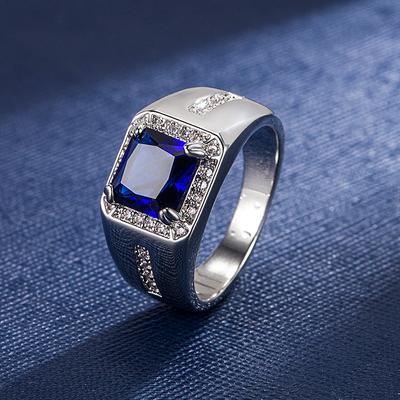 2026 Diamond Sapphire Men's Ring Set Zircon Fashion Emerald Ring Ring European and American Jewelry