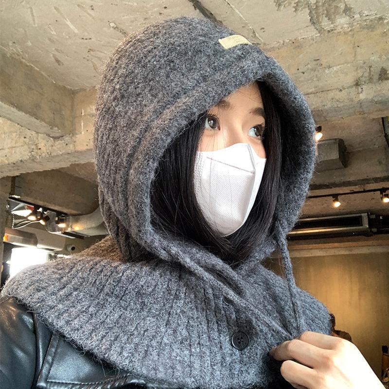 Balaclava Women's Autumn and Winter Warm Knitted Hat Scarf Integrated Cycling Cold-proof Wool Hat Pullover Cold Hat