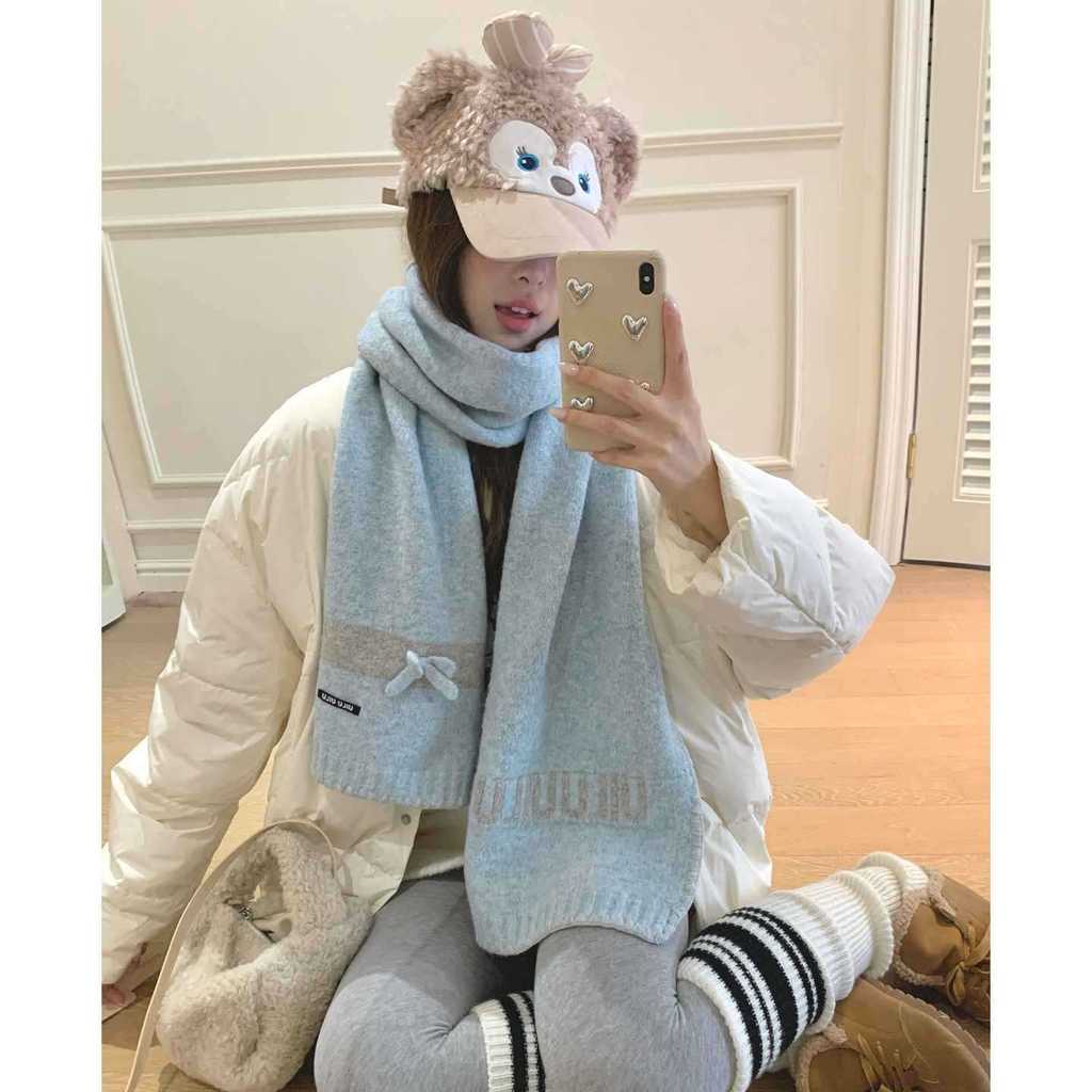 Wool Blend Korean Style Knitted Scarf With Letter Embroidery For Winter Fashion Accessory