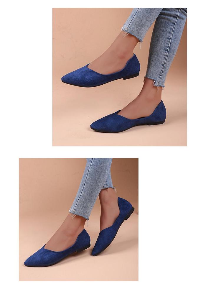 2024 Summer Women's Pointed Toe Suede Flats - Solid Color, Shallow Mouth, Low-Top Loafers