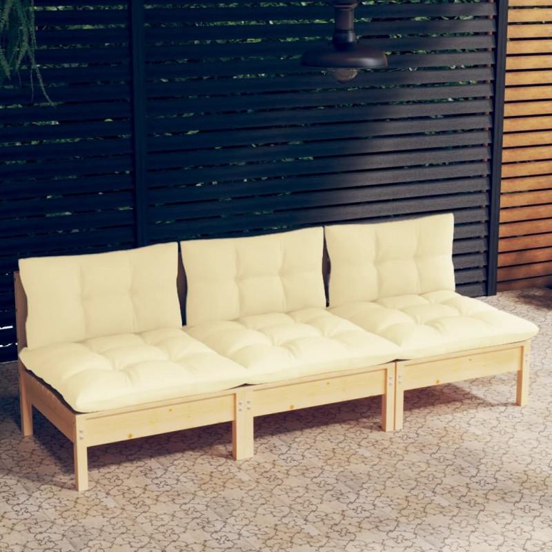 Day and Night - Day and Night 3-seater Garden Sofa with Solid Cream Pine Wood Cushions