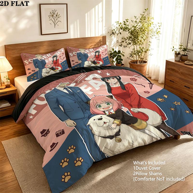 Biancheria da letto con motivo Spy Family Set Copripiumone Federe Regalo di Compleanno per la Casa(1 * copripiumino + 2 * federa, senza nucleo)