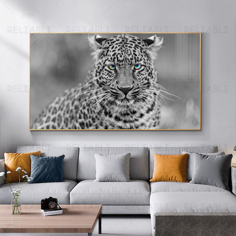 Postere și imprimeuri cu pictură pe pânză cu animale, ochi verzi, alb-negru, sufragerie, acasă, wildlife, artă de perete