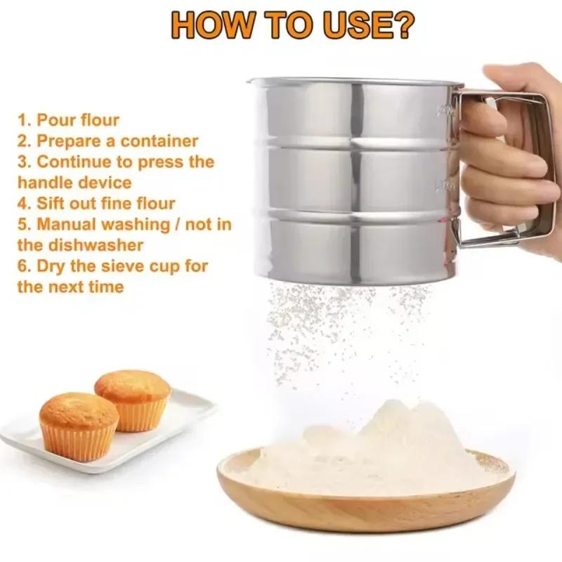 Kitchen Gadget for Cakes - Hand - Screened Sugar Mesh, Baking Sieve Strainer, Stainless Steel Flour Sieve Cup Powder Sieve Mesh