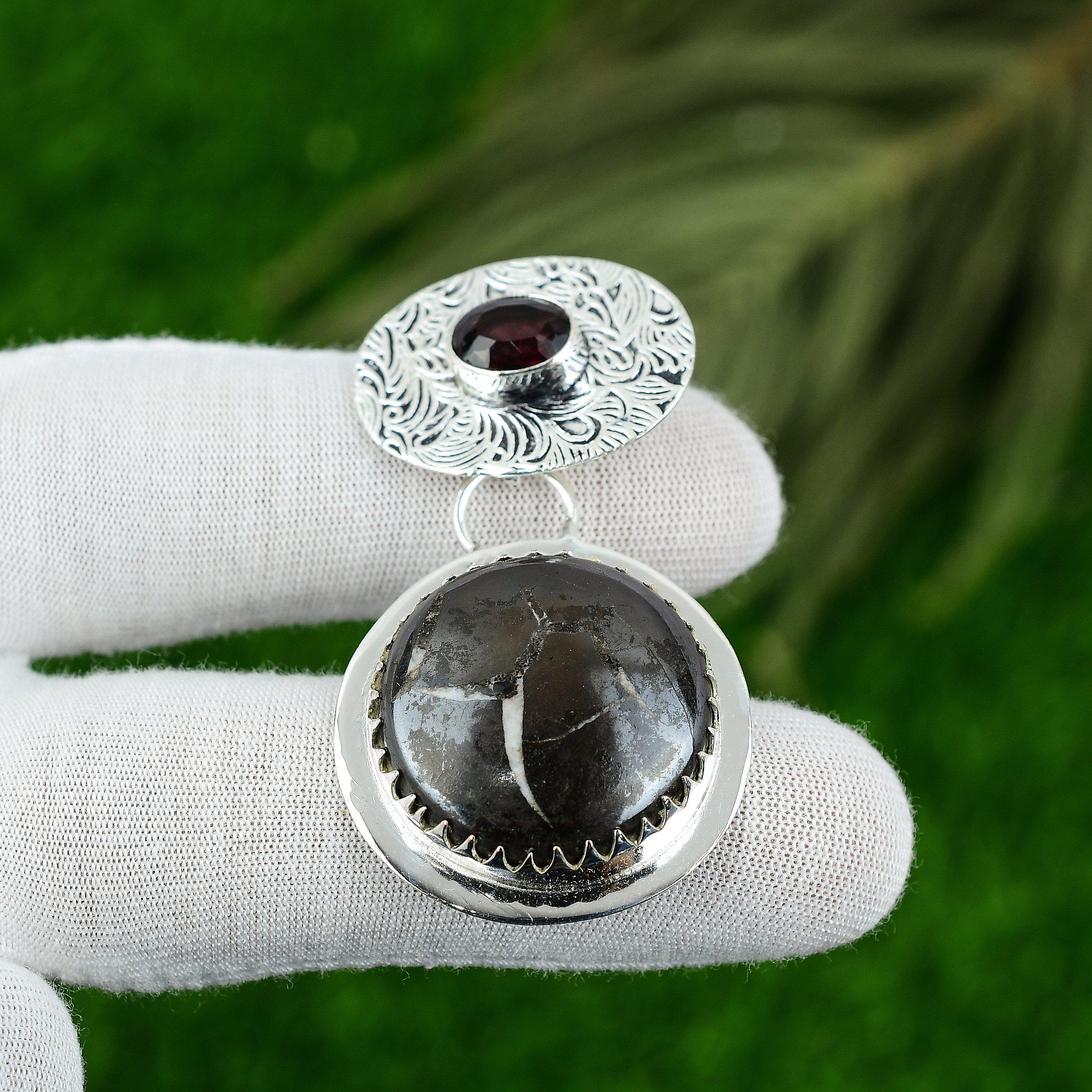 Натуральная марокканская грязь Трещина Ископаемое Драгоценный камень Серебро 925 пробы Подвеска для девочек