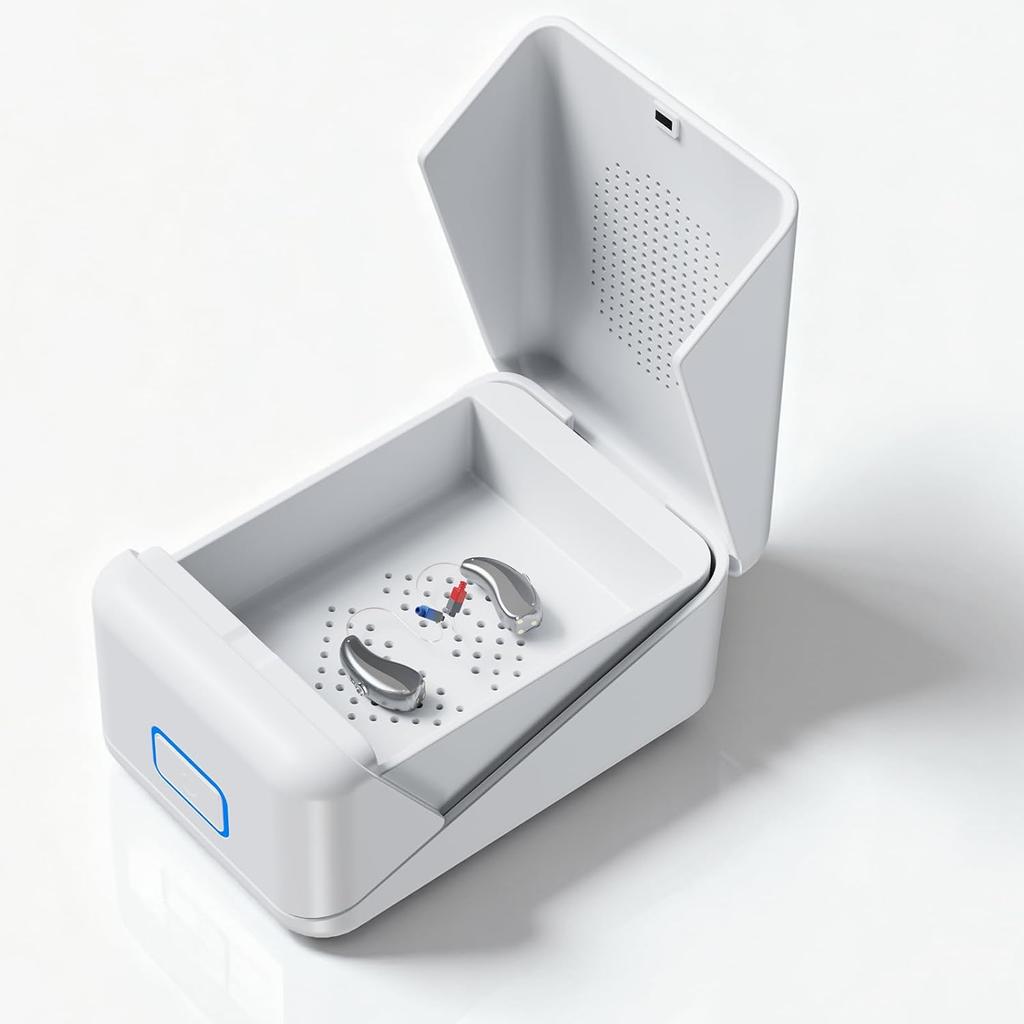 Hearing Aid Dryer – 40 ℃   Constant Heat Dehumidifier with UV LED, 8 Hour Auto Dry Modes – Portable Dry Box for Hearing Aids