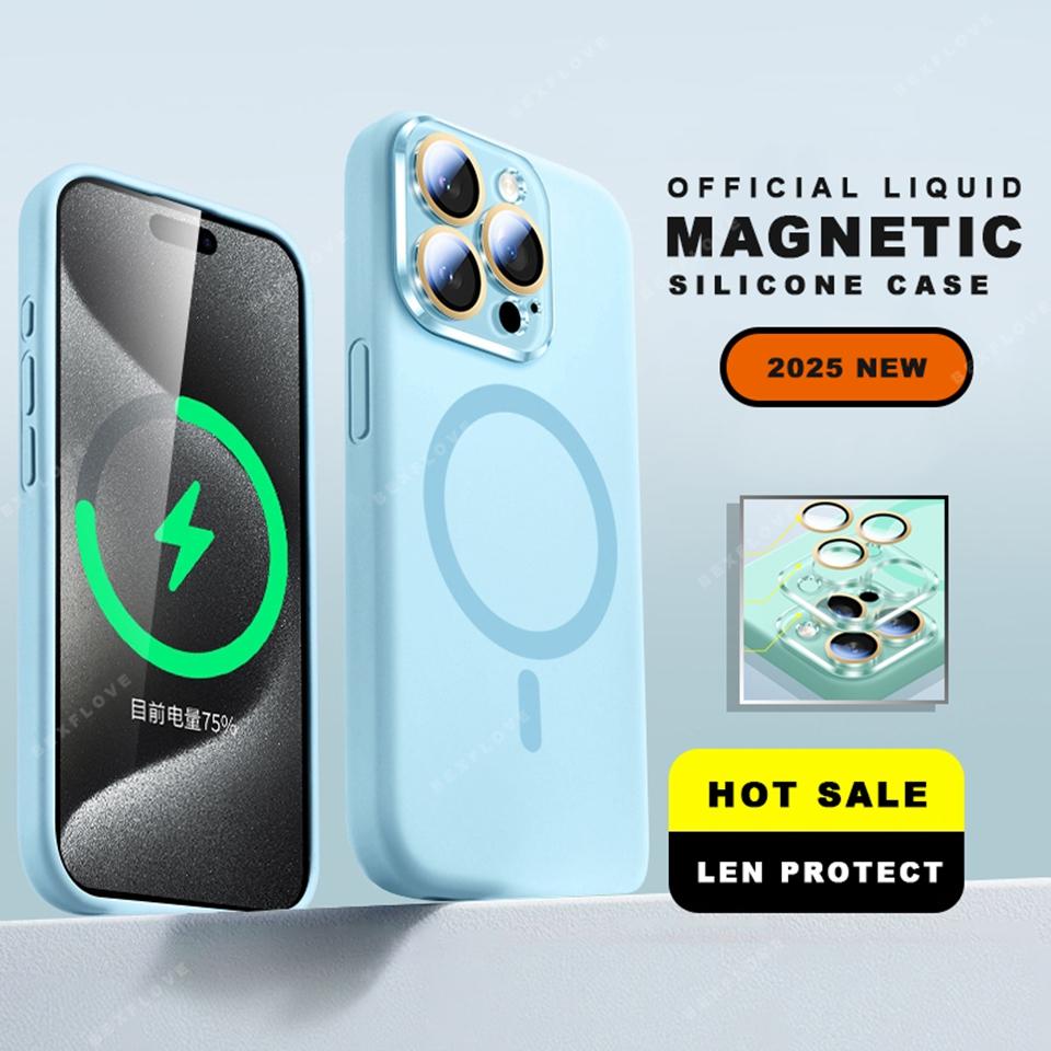 Liquid Silicone Magnetic Phone Case For iPhone 15 14 16 Plus 11 12 13 16 Pro Max Magsafe Wireless Charge Protector Soft Cover
