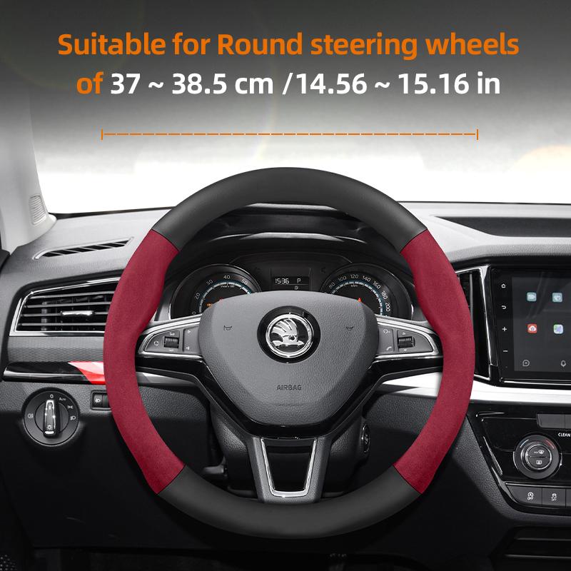 Suitable for Skoda Suede Matte Carbon Fiber Texture Steering Wheel Cover Suitable for Octavia 2 3 A7 1 Superb Roomster A5 