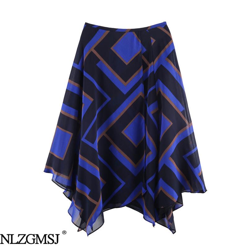 2026 European & American Fashion Asymmetrical Printed Midi Skirt M