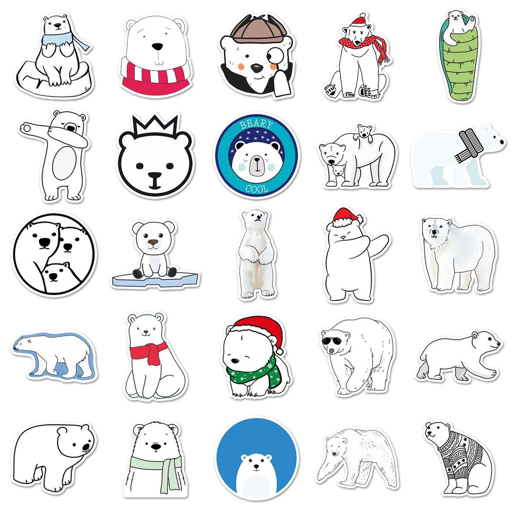 50PCS Waterproof Polar Bear Stickers for Luggage, Scooters, Computers, and Tablets