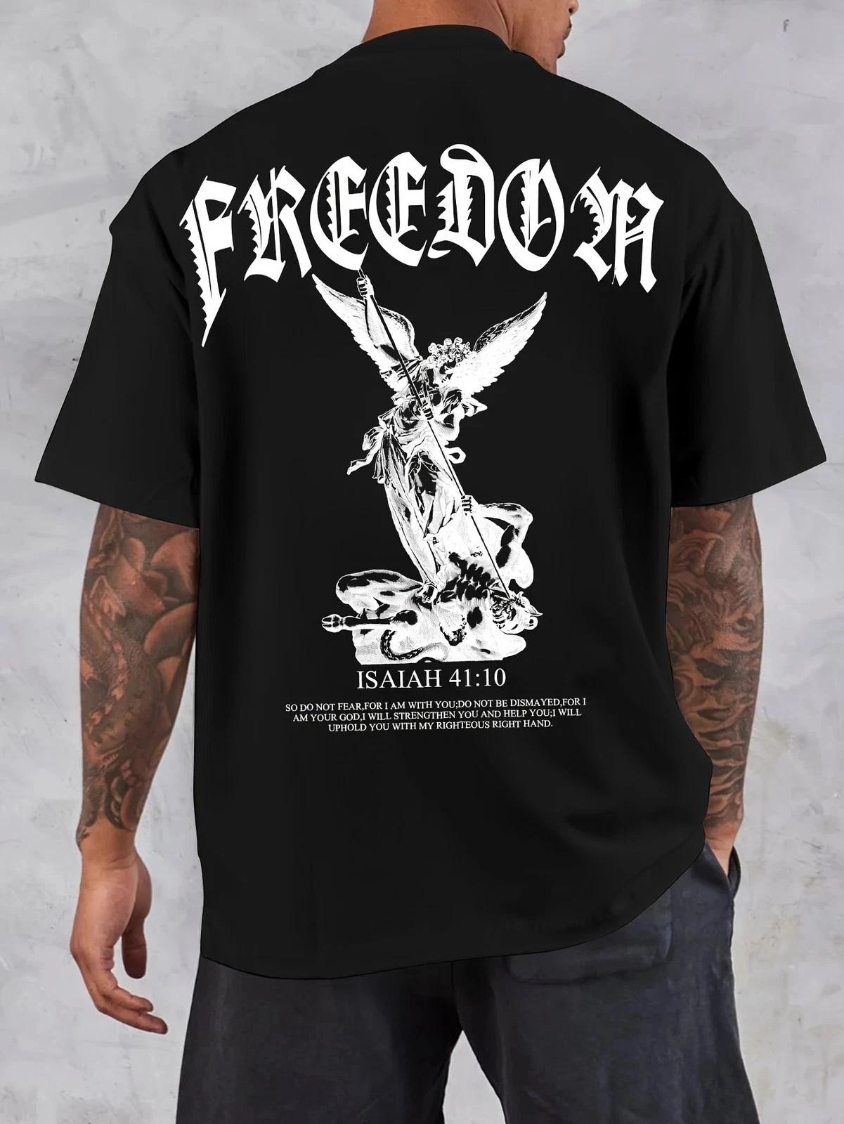 Freedom Angel Graphic T-Shirt Men Christian Isaiah 41:10 Faith Tee 3XL