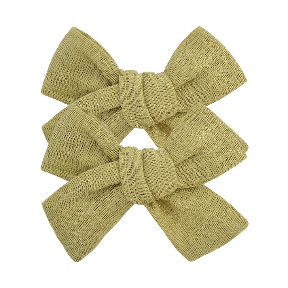 2Pcs/Set 3Inches Cotton Linen Solid Color Bowknot Hair Clip for Kids Girls Handmade Boutique Hair Bows Headwear Hair Accessories