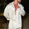Autumn Silk Drape Long Sleeved Shirts with Loose, Lazy and Sexy Design Men’s Casual Shirts