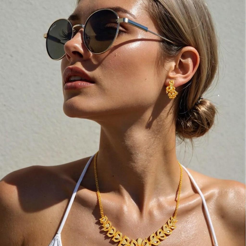 Pozlacená svatební sada náhrdelníku a náušnic 24K - Nový styl, květinový design pro ženy