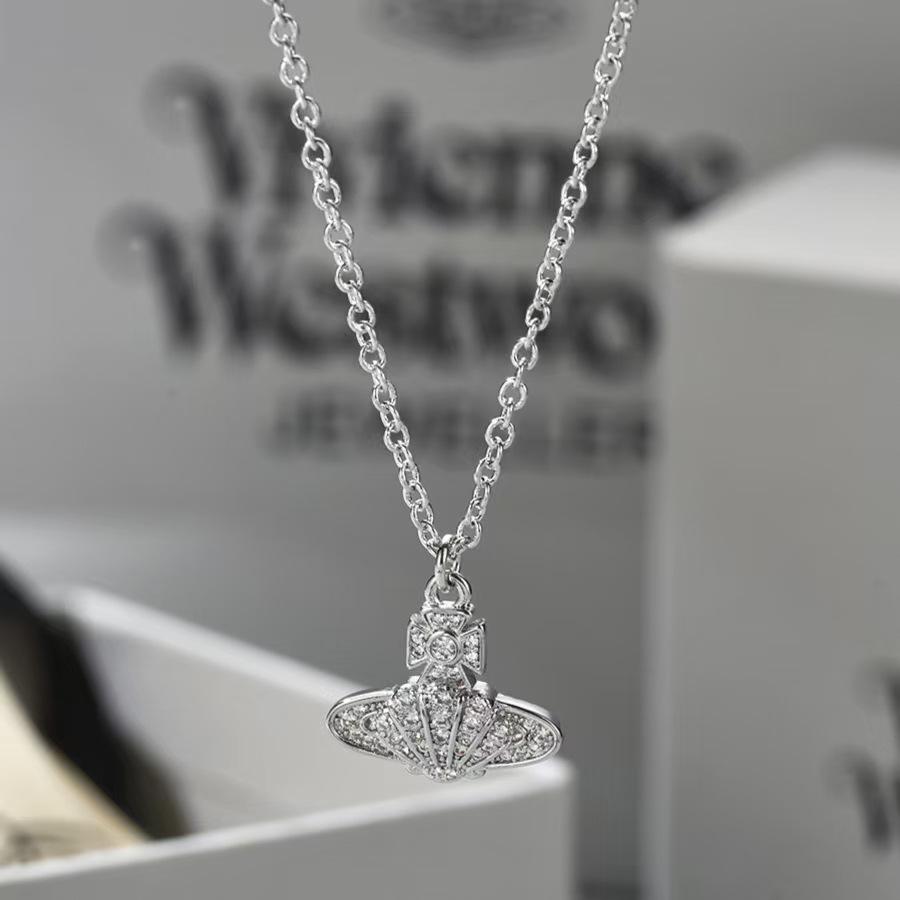 Vivienne Westwood Diamond Shell Saturn Jewelry Set: Necklace, Bracelet, and Earrings – Women's Luxury Versatile Collection.