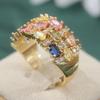 Gorgeous Rainbow Synthetic Cubic Zirconia Band Ring For Women Fashion Gold Plated Ring Party Banquet Jewelry