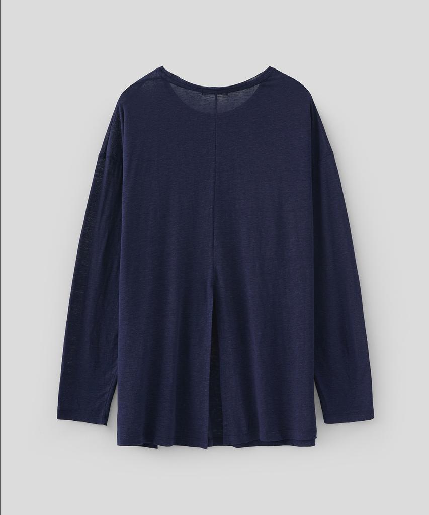 Lounellain Parasol Linen Washing T-Shirt_ Navy
