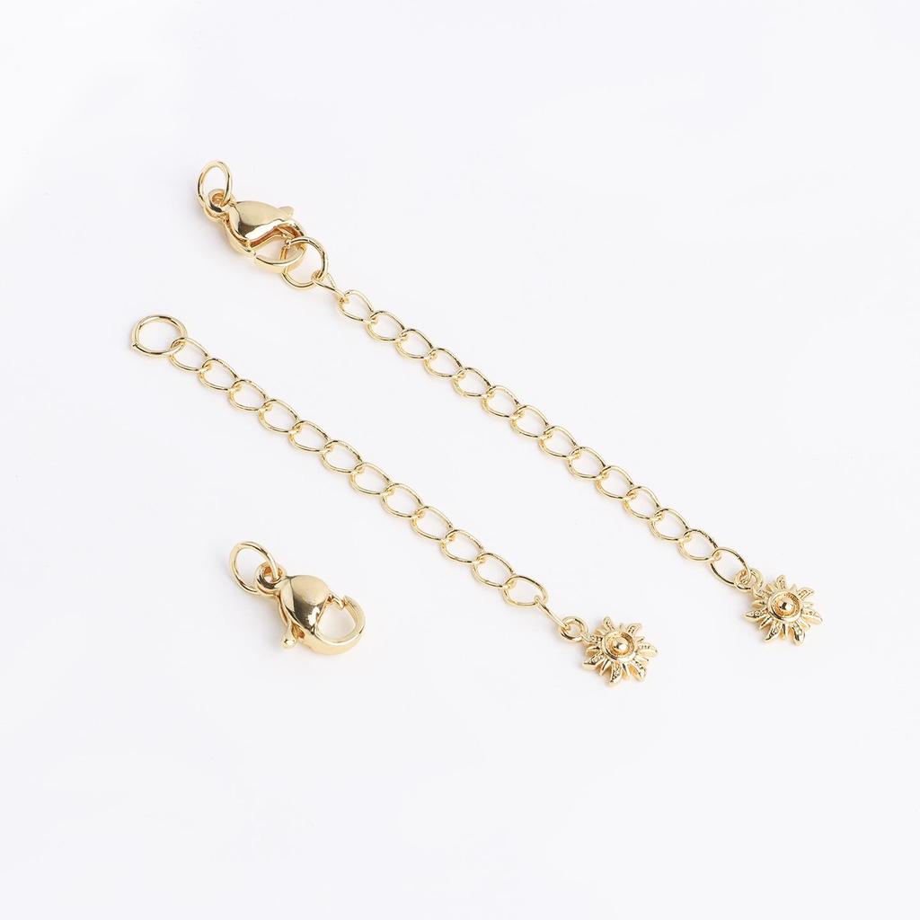 18K Gold-Plated Copper Water Drop Star Lobster Clasp Extension Chain with Pearl Clasp for DIY Accessories