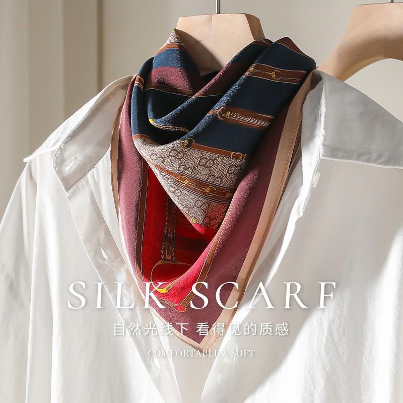 100% Pure Silk Square Scarf With Paisley Print Lightweight Wrap Women