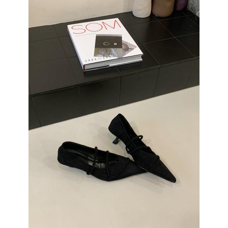 Sheepskin Version~ French Retro Pointed High Heels Women's Fashion Temperament Suede with Skirt Thin Heel Light Mouth Single Shoes