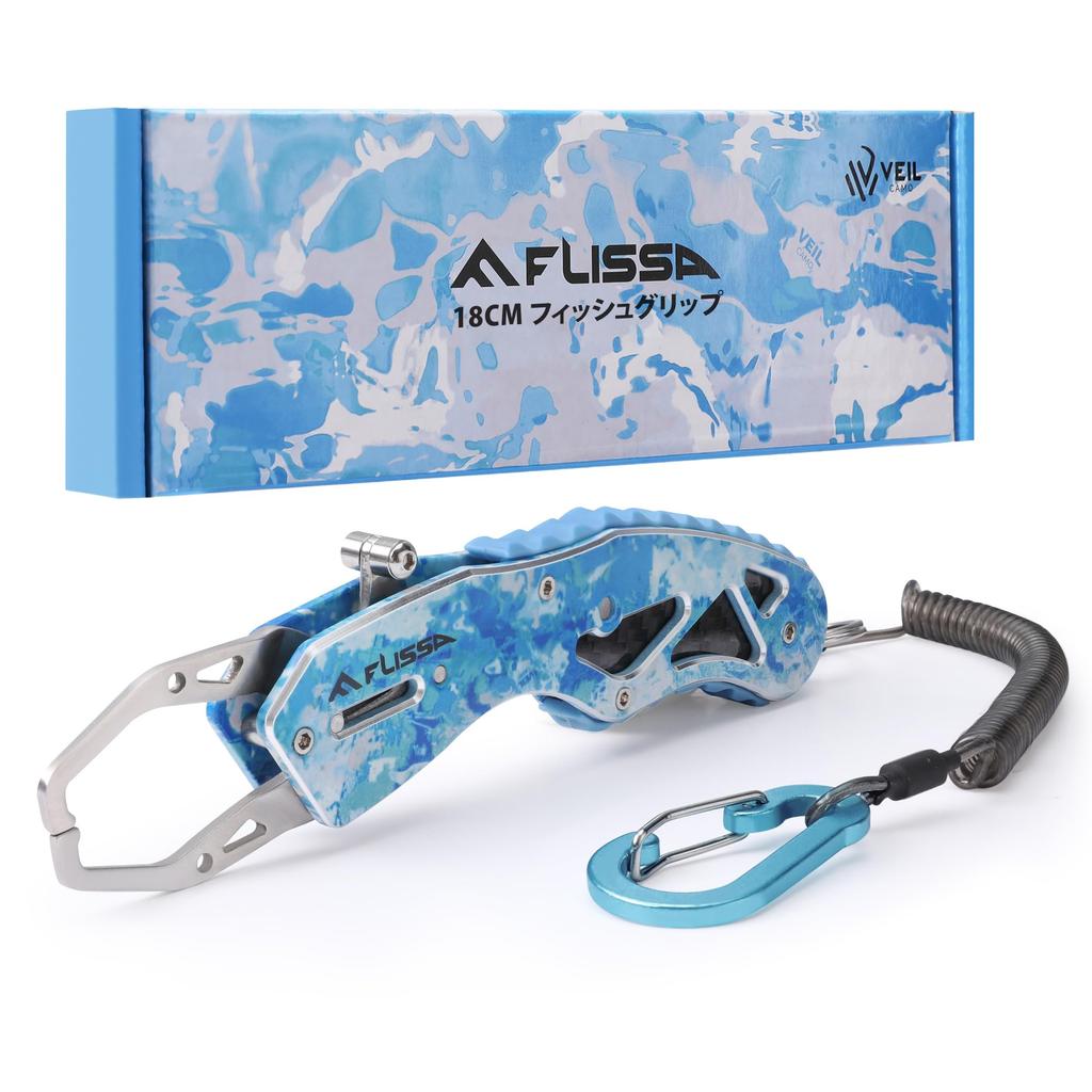 FLISSA Fish Grip, Fish Catcher, Fish Grabber, Fishing Tackle, Camouflage Pattern, 18kg Weight Capacity, Lightweight and Compact, with Carabiner and