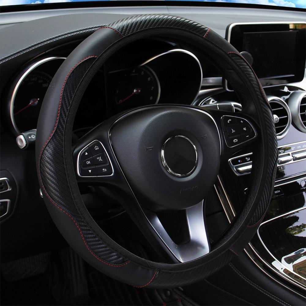 Carbon Fiber Car Steering Wheel Cover Universal 15 Inch Leather Elastic Steering Wheel Protector For Steering Wheel 38 Cm