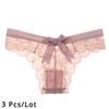 3 Pcs/Lot Women's Lace Bow Thongs Sexy Low Waist Panties Underpants