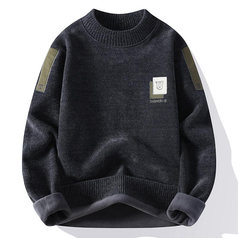 Men s Chenille Velvet Round Neck Thick Winter Sweater - Trendy Warm Knit Base Layer 2XL
