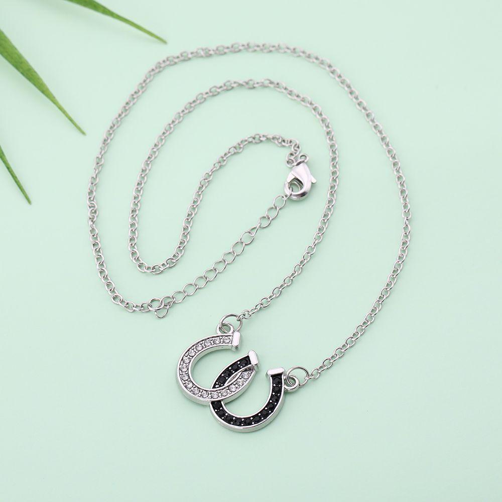 Hot Rhinestone Jewelry Necklace Double Horse Hoof Pendant Zinc Zinc Alloy Chain Women Lady