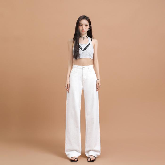 Women s Spring/Summer White Slimming Wide-Leg Tencel Lyocell Jeans, Breathable & Water-Resistant XL