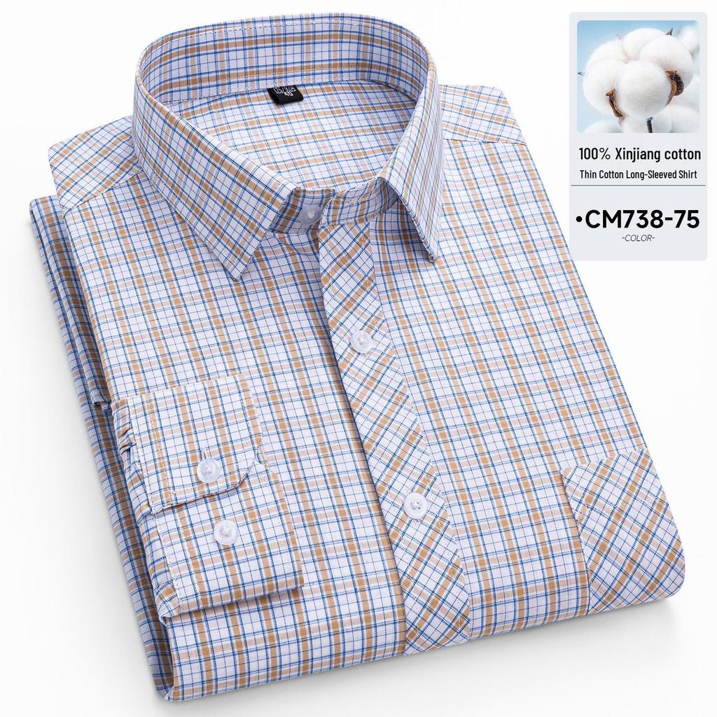 Men's 100% Cotton Plaid Long Sleeve Shirt - Casual Spring/Summer Style