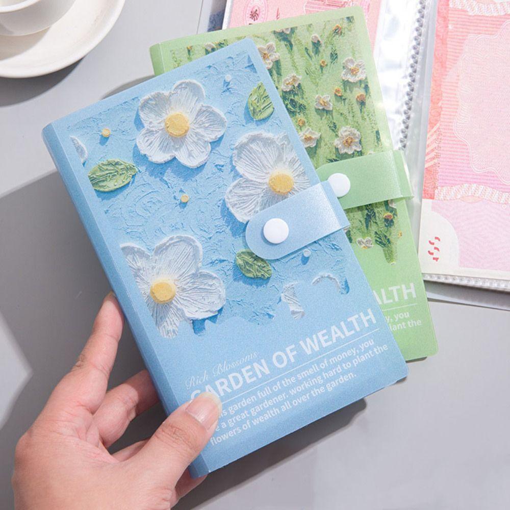 Flower Printed Button Notebook for Money Anti-splash Water PVC Savings Book  50 Sheets
