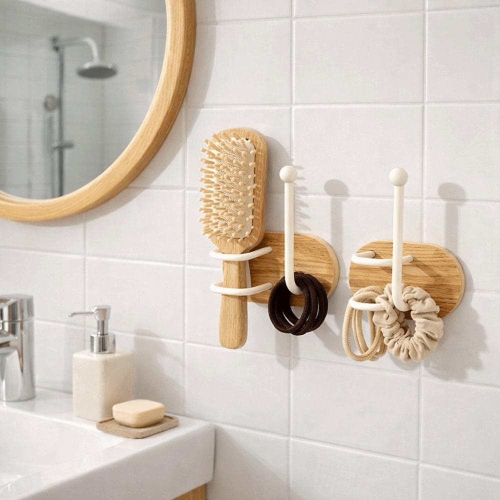 2 Pieces Multi-functional Wall Mounted Hair Tie Storage Rack Rust-proof Waterproof Hair Tie Hook Iron Retro Comb Stand Shower