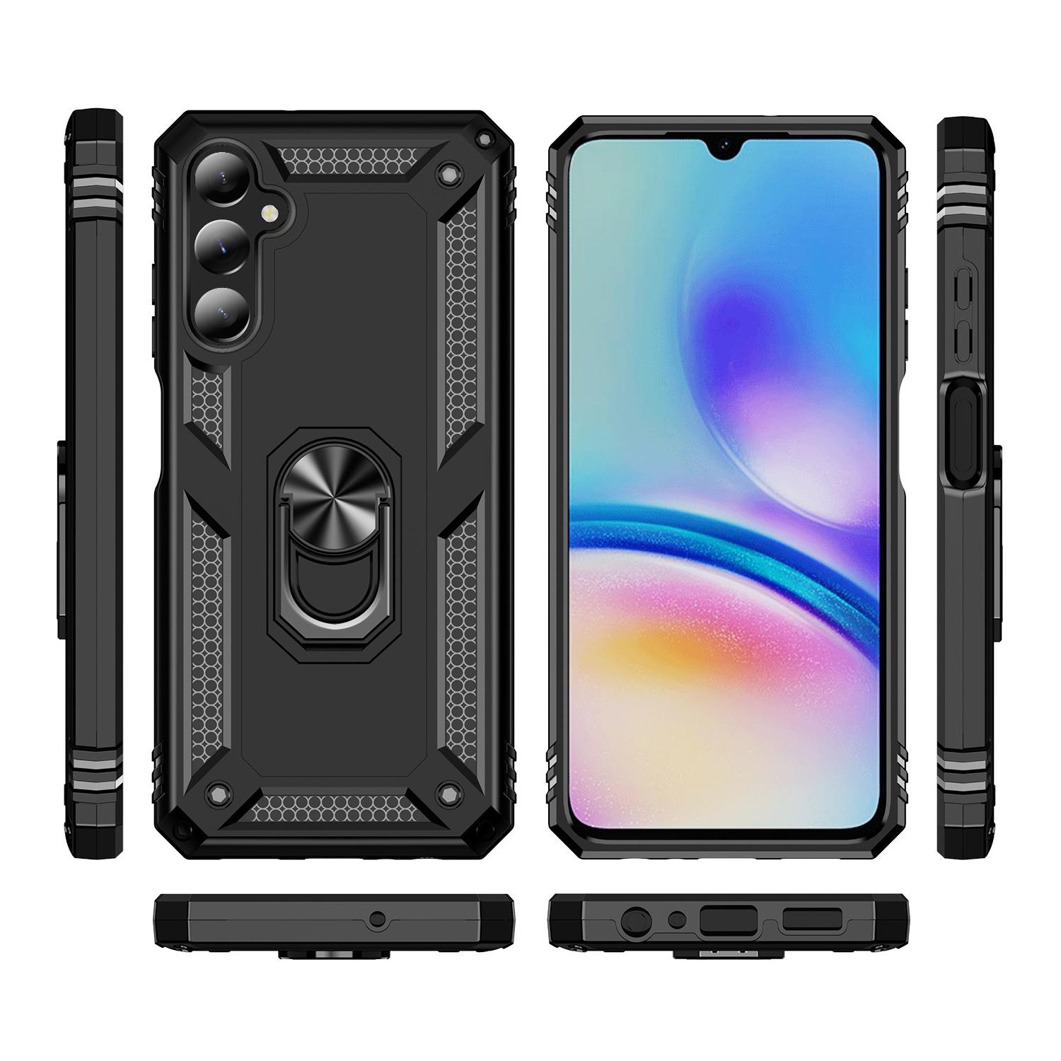 

For Samsung Galaxy A05s 4G Case Ring Kickstand Anti-fall TPU+PC Phone Cover Black
