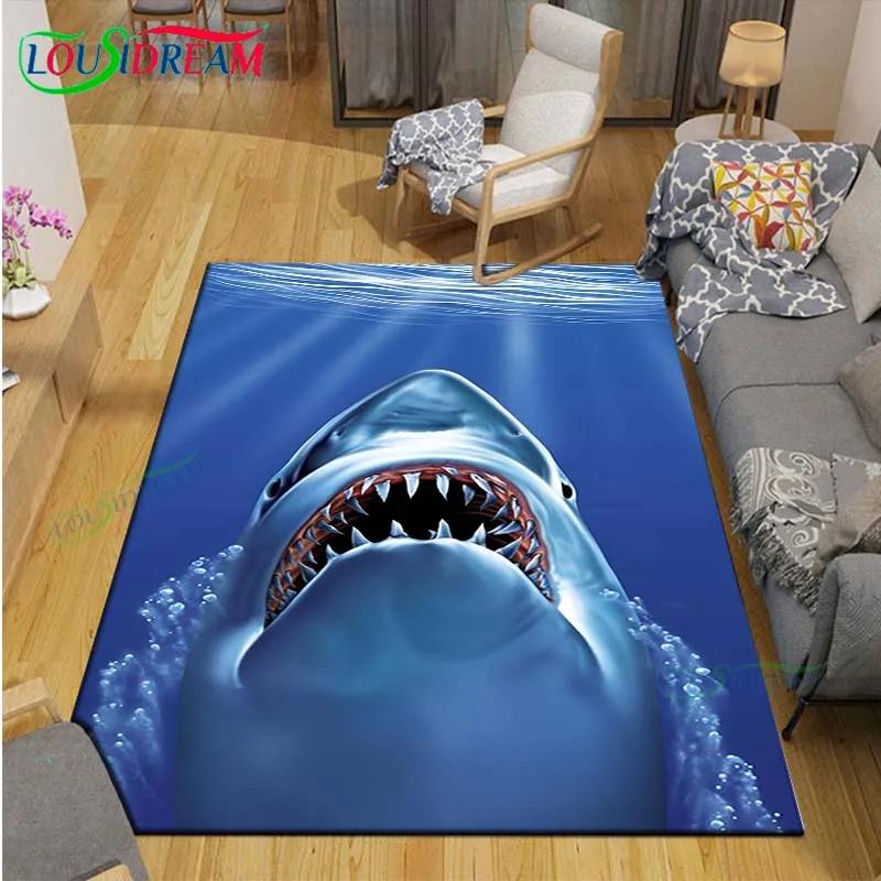 Moderne 3D-Haifisch-Teppich für Wohnzimmer Heim-Sofa-Dekoration, Kinder-Spiel-Dekor Bodenteppich Yoga-Matte Großer Teppich