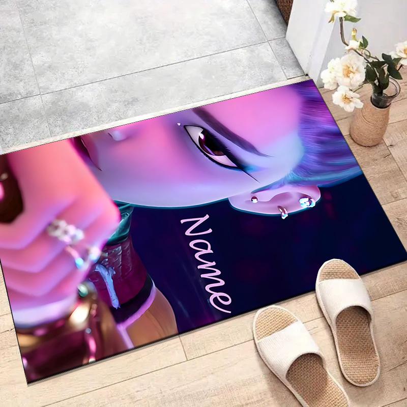 Custom KPop Demon Hunters Mat Personalized Name, Polyester Washable Indoor Entryway Rug, Gift for Christmas, Easter, Thanksgiving Day