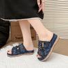 Fashion Denim Slippers Women Buckled Fringe Hem Double Strap Comfortable Sandals Ladies Slip-on Beach Walk Shoes Summer Casual Sandalias