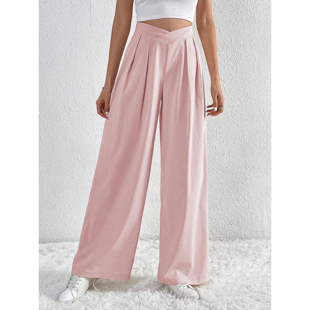 

Autumn and Winter New Women s Commuting Style Pleated Casual Wide-Leg Pants Loose Long Pants XL рожевий
