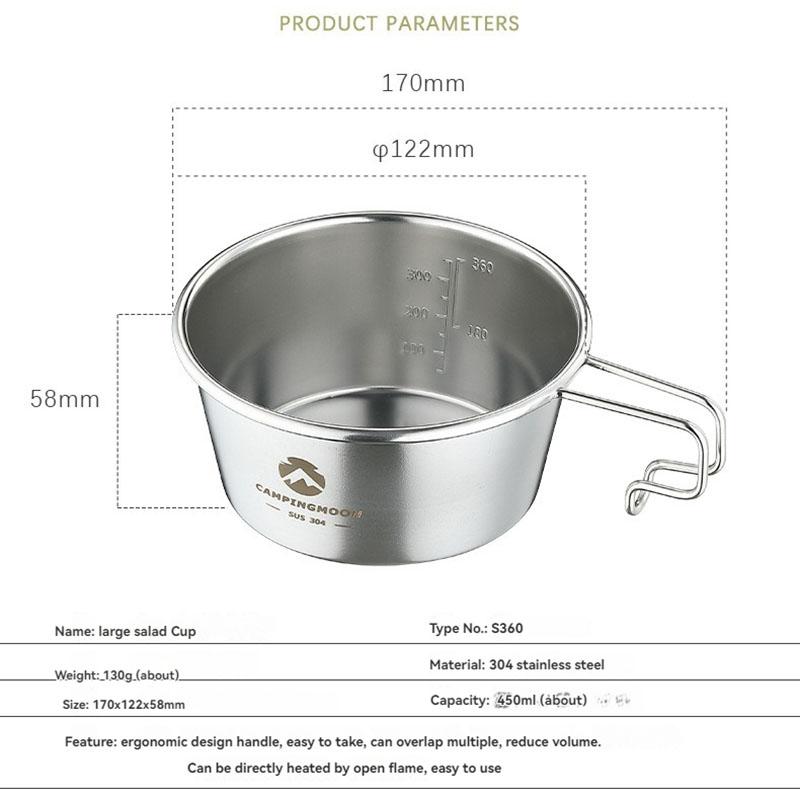 CAMPINGMOON Stainless Steel Large Capacity Sierra Cup 450ml Capacity Suitable For Camping Can Be Heated Functions As a Rice Bowl