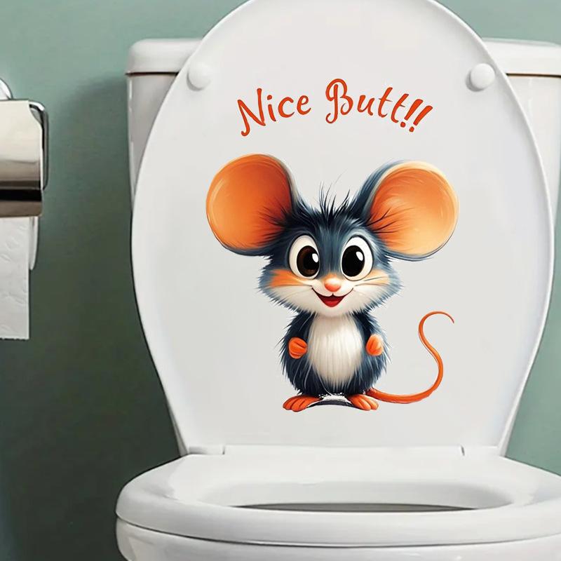 Self-adhesive Waterproof Toilet Stickers Cute Cartoon Mouse for Bathroom Toilet Seat Decor