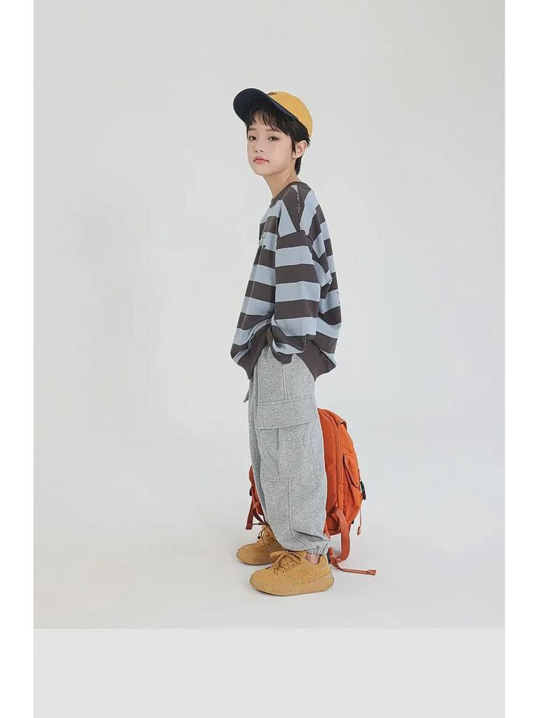 2025 Spring Boys' Striped Terry Cotton Sweatshirt with Panda Print