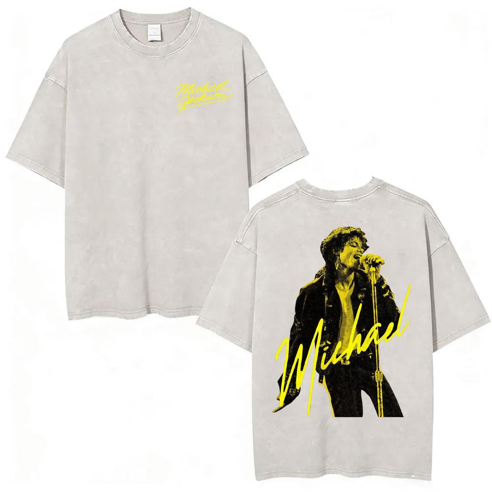 King of Pop Michael Jackson Tour Gewaschenes Vintage T-Shirt Herren Harajuku High Street T-Shirts Lässiges Baumwolle Übergroßes T-Shirt