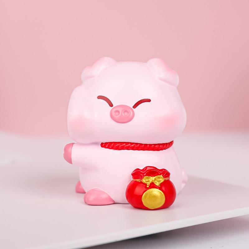 Cute Cat and Little Lucky Pig Figurines, Couple Resin Ornaments, Desktop Decorations, Girls' Gifts