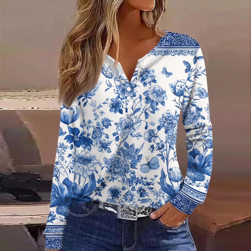 T-skjorte for kvinner T-skjorte med lange ermer Daglig helgmote Basic V-hals vanlig topp